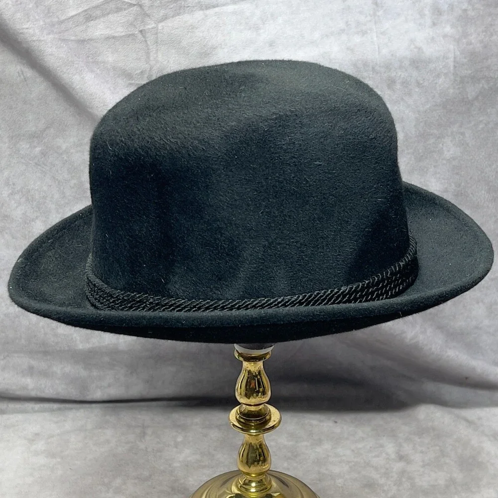 VTG Fur Felt Fedora Mens 7 1/8 Black Custom Cord Band Feather Soft Union Made
